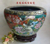 INPHIC-景德鎮復古陶瓷工藝品 粉彩雕刻牡丹花鳥藝術瓷器缸 大紅畫缸